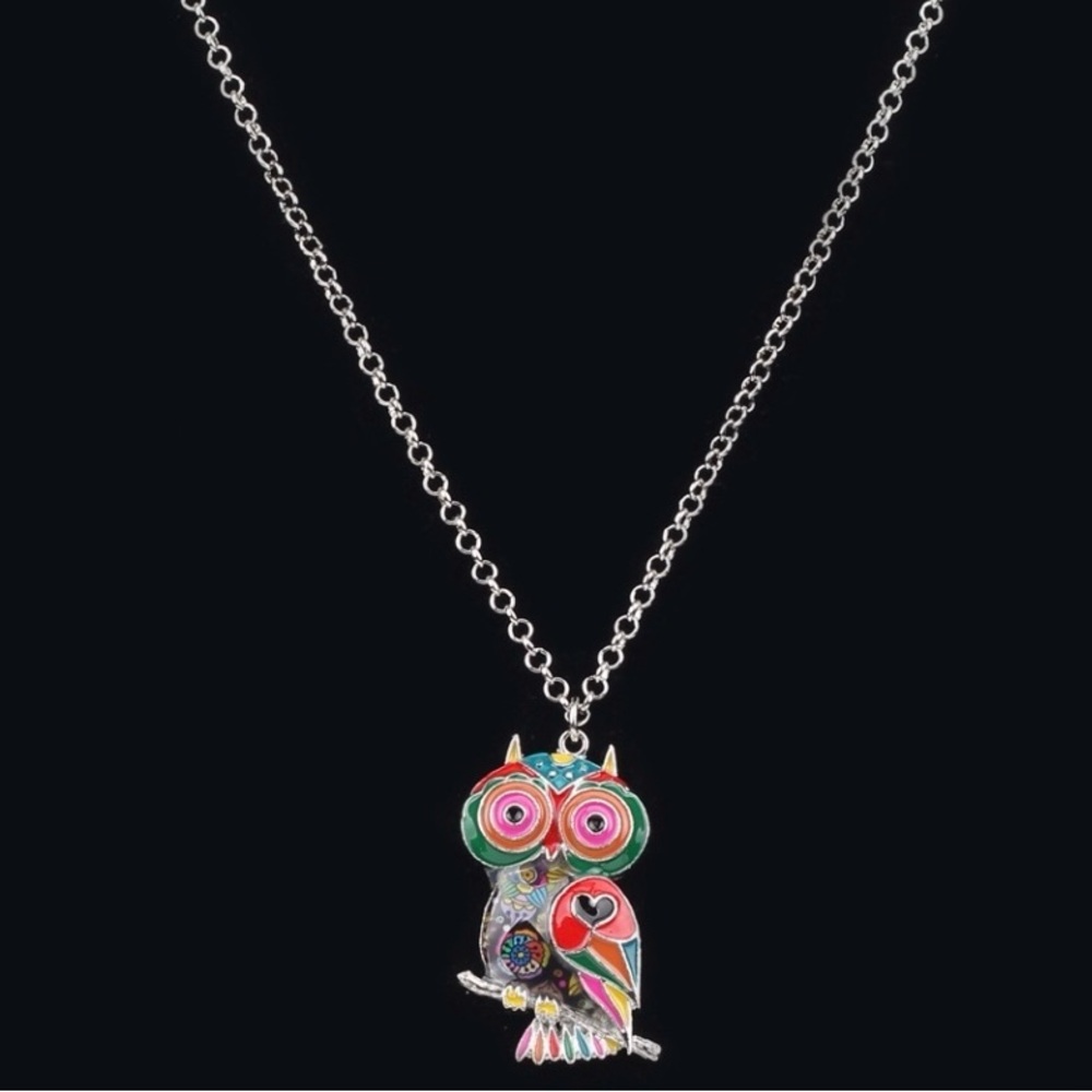 Colorful Owl Pendant Necklace - Picture 2 of 5